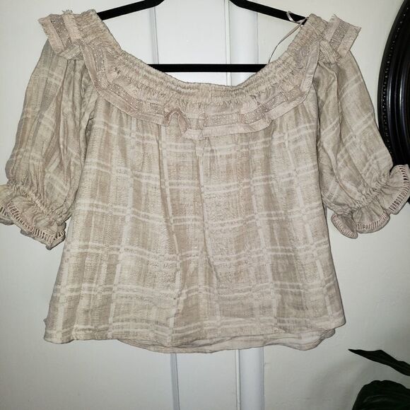 Stevie May Boho Willowtop Sand Gingham Linen Top - Picture 9 of 9